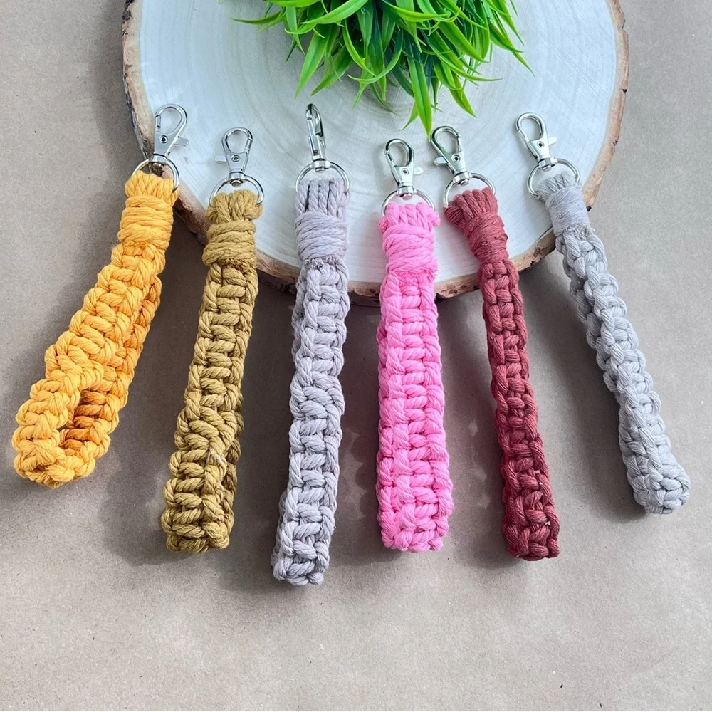Boho Macrame Wristlet Golden Yellow Keychain